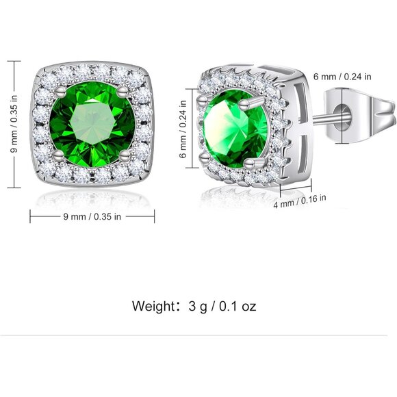 Women's Green Square Simulated Dainty Diamond Halo Sparkling Stud Earring - Picture 6 of 9